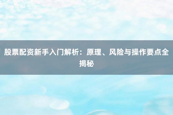 股票配资新手入门解析：原理、风险与操作要点全揭秘