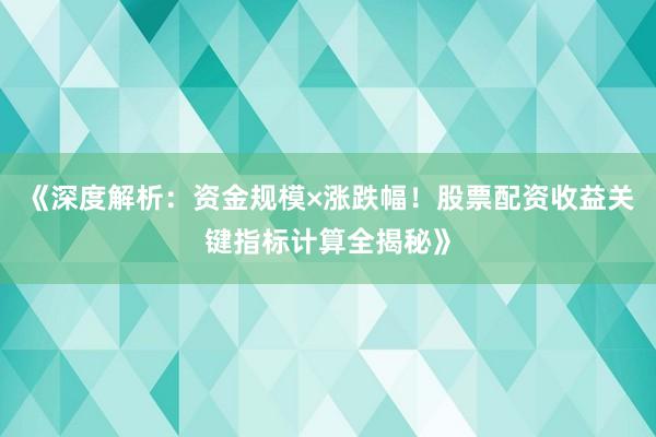 《深度解析：资金规模×涨跌幅！股票配资收益关键指标计算全揭秘》