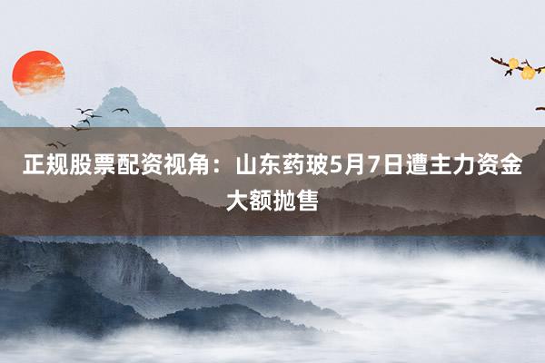 正规股票配资视角：山东药玻5月7日遭主力资金大额抛售