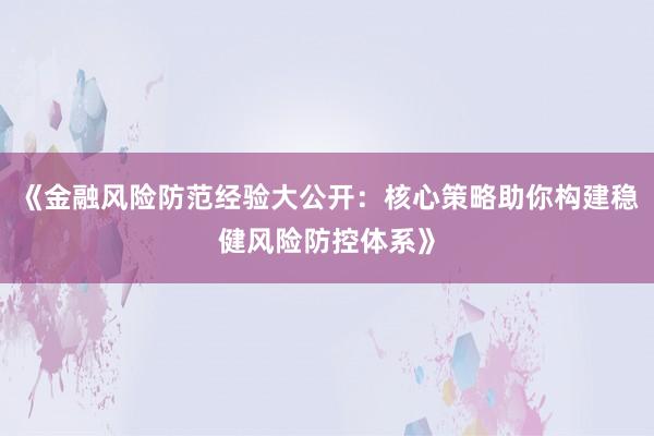 《金融风险防范经验大公开：核心策略助你构建稳健风险防控体系》