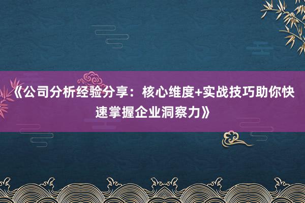 《公司分析经验分享：核心维度+实战技巧助你快速掌握企业洞察力》