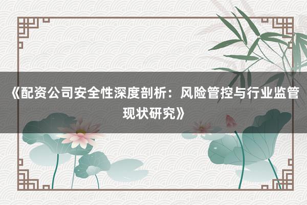《配资公司安全性深度剖析：风险管控与行业监管现状研究》