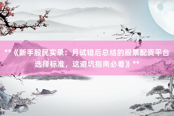 **《新手股民实录：月试错后总结的股票配资平台选择标准，这避坑指南必看》**