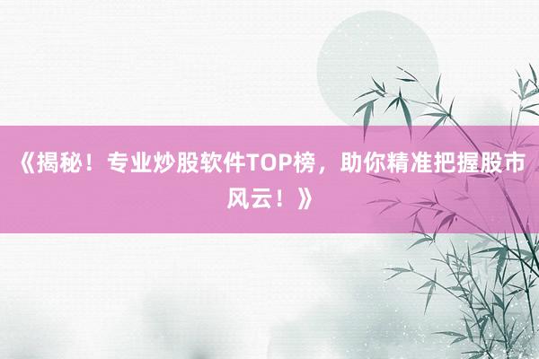 《揭秘！专业炒股软件TOP榜，助你精准把握股市风云！》