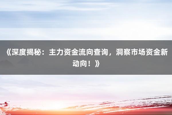 《深度揭秘：主力资金流向查询，洞察市场资金新动向！》