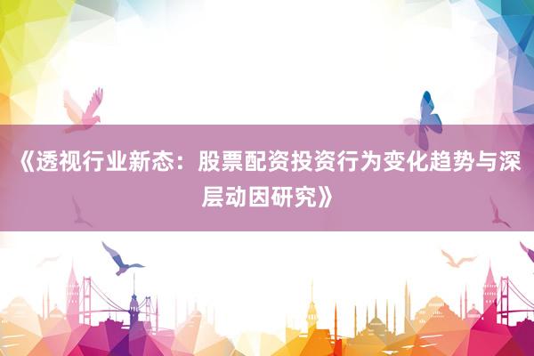 《透视行业新态：股票配资投资行为变化趋势与深层动因研究》
